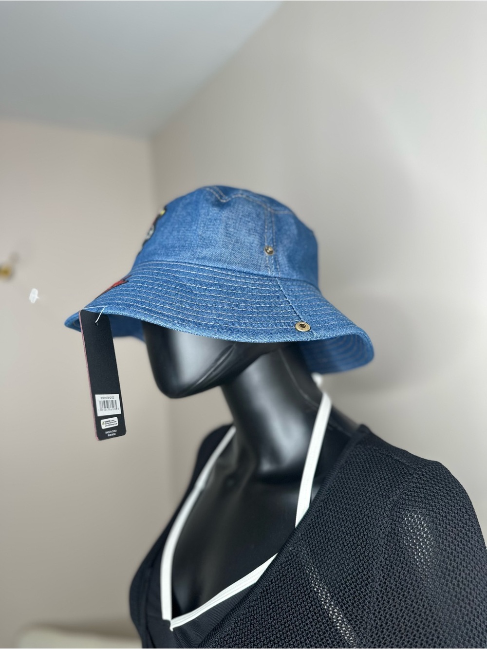 Ed Hardy Denim Bucket Hat Skull Heart Embroidered Blue Cotton NEW - Picture 5 of 8